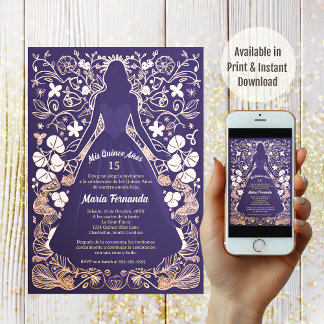 Hübsch Lavender Mis Quince Años Quinceañera Einladung
