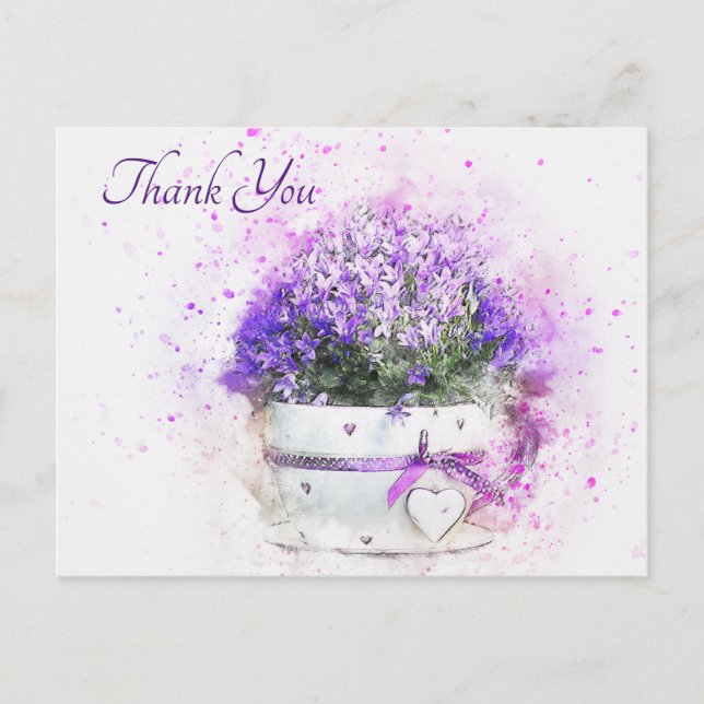 Hübsch Lavender Watercolor Blume Vielen Dank Postkarte (Vorderseite)
