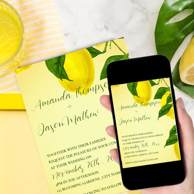 Hübsch Lemon Bright Yellow Citrus Wedding Invitati Einladung (Pretty Lemon Bright Yellow Citrus Wedding  Invitation)