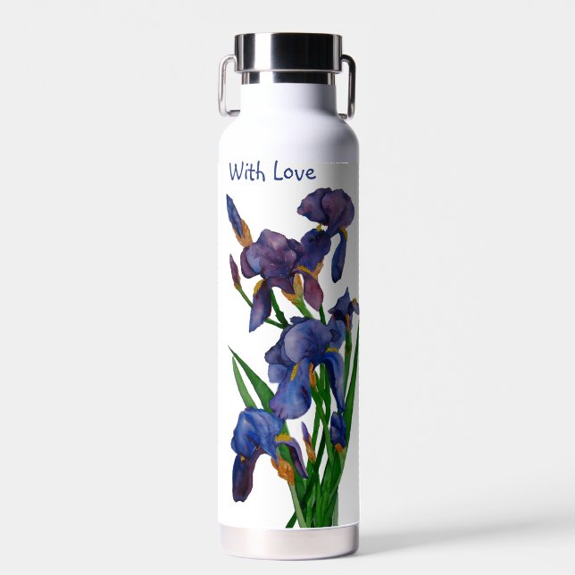 Hübsch Lila Iris-Aquarellfarbe Trinkflasche (Vorne)