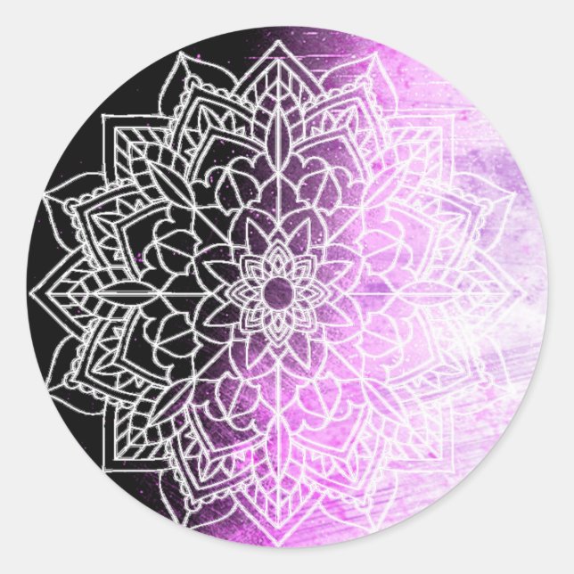 Hübsch Lila Mandala Abstrakt Runder Aufkleber (Vorderseite)