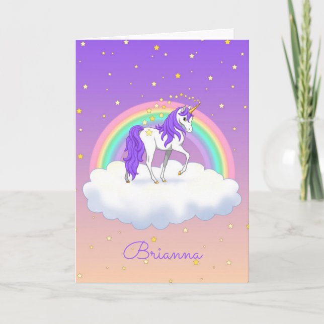 Hübsch Lila süße Träume Regenbogen Einhorn Karte (Vorderseite)