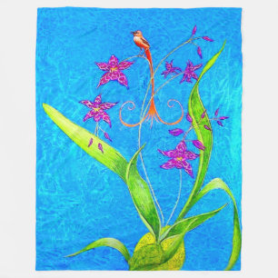 Hübsch Little Orchid Bird Fleece Blanket