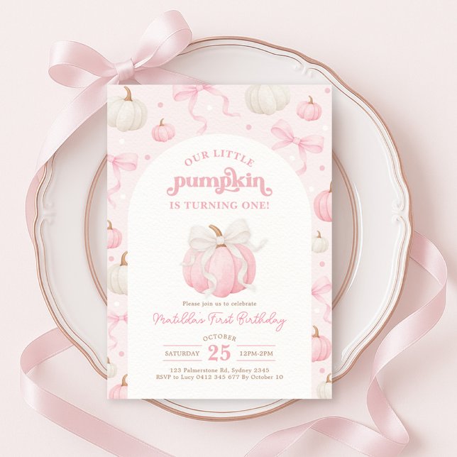 Hübsch Little Pumpkin Pink Bow Girl Geburtstag Einladung (Von Creator hochgeladen)