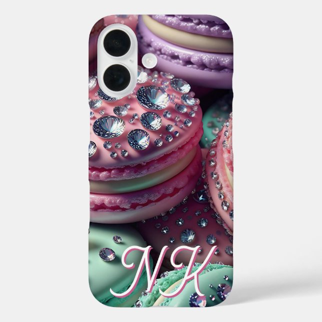 Hübsch Macaron Bling Mit Monogramm iPhone 16 Hülle (Rückseite)