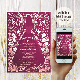 Hübsch Magenta Mis Quince Años Quinceañera Einladung