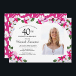 Hübsch Magenta Pink Weißes Foto 40. Geburtstag Einladung<br><div class="desc">Ein elegantes Aquarellbild umgibt Ihre 50. Geburtstagsparty Details und Ihr Foto. Die helle und farbenfrohe Magenta, die rosa und weiße Blüte ist perfekt für einen Frühling- oder Sommergeburtstag. Der gesamte Text ist editierbar, sodass Sie genau das richtige Bild erstellen können. Die Rückseite der Einladung ist ein lebendiger weißer Blumendruck auf...</div>