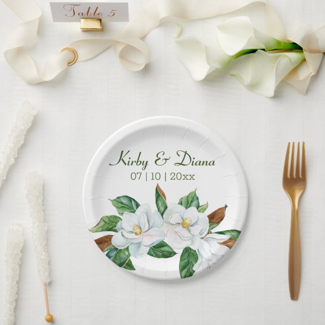 Hübsch Magnolia Bouquet Hochzeitspapierplatte Pappteller (Hochzeit)