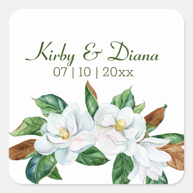 Hübsch Magnolia Bouquet Wedding Quadratischer Aufkleber (Vorderseite)