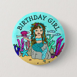 Hübsch Mermaid Birthday Girl Button