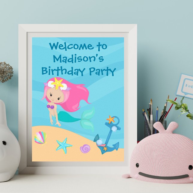 Hübsch Mermaid Girl Custom Kindergeburtstag Party Poster (Von Creator hochgeladen)