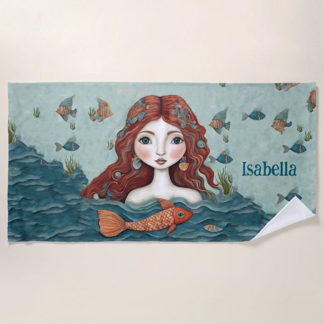 Hübsch Mermaid Personalisiert Strandtuch (Vorderseite)