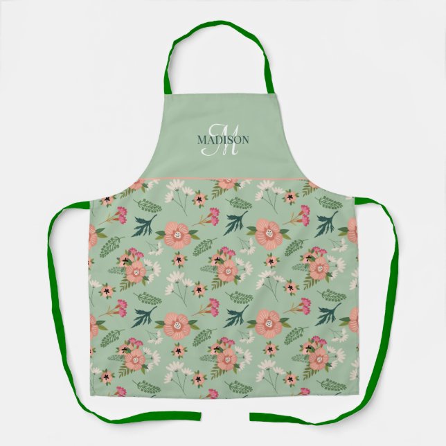 Hübsch Modern rosa florale Monogramm Schürze (Vorderseite)