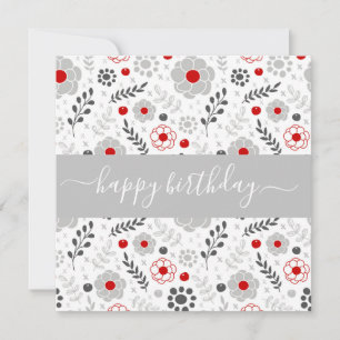 Hübsch Moderne Blume Rot und Grau Geburtstagsflat Karte