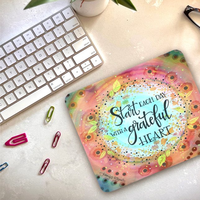 Hübsch Moderne Pastel florales Dankbares Herz Mousepad (Von Creator hochgeladen)