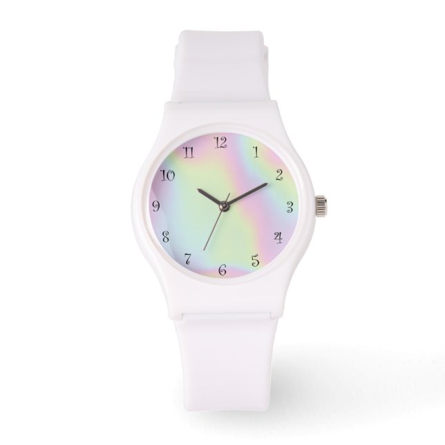 Hübsch Modernes Gefälle Aquarellfarbe Regenbogen H Armbanduhr (Vorderseite)