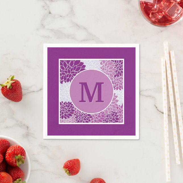 Hübsch Modernes Monogramm Lila Blumenmuster Party Serviette (Beispiel)