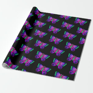 Hübsch Neon Pink Blue Green Moth Geschenkpapier