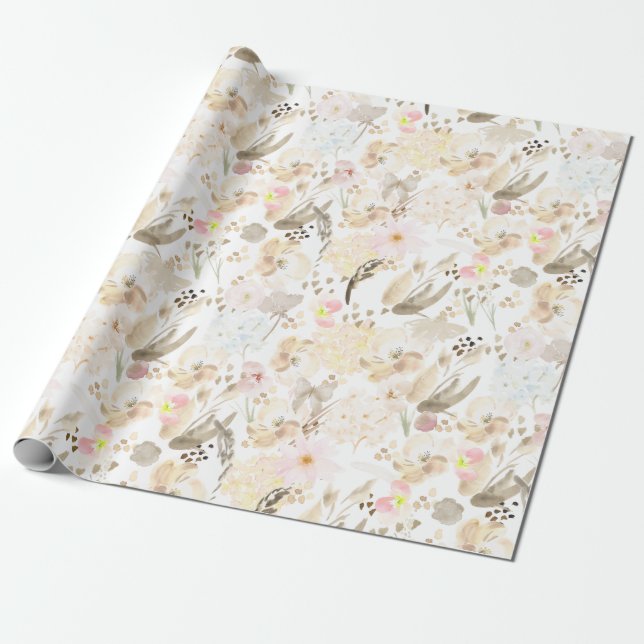 Hübsch neutrale Creme Pink Floral Geschenkpapier (Ungerollt)