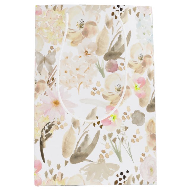 Hübsch neutrale Creme Pink Floral Mittlere Geschenktüte (Vorderseite)