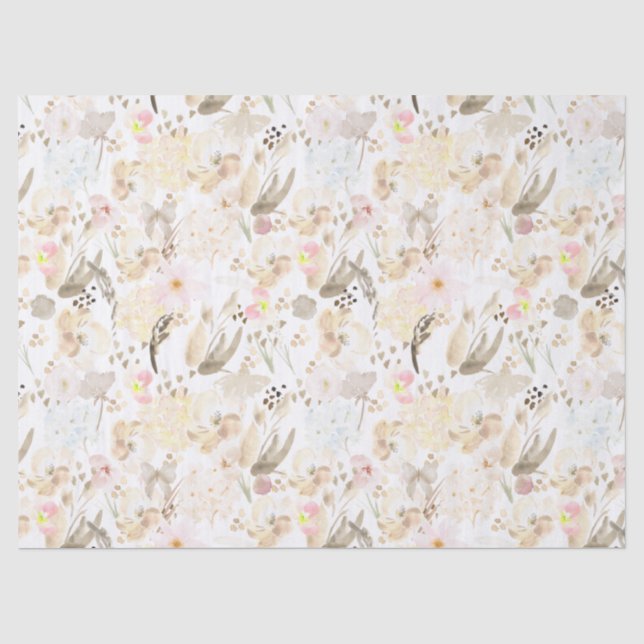 Hübsch neutrale Creme Pink Floral Seidenpapier (Vorderseite)