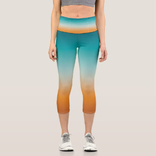 Hübsch Ombre Sunny Orange & Aquamarin Blue Gradien Capri Leggings