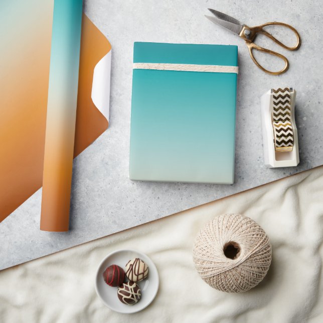 Hübsch Ombre Sunny Orange & Aquamarin Blue Gradien Geschenkpapier (Kunsthandwerk)