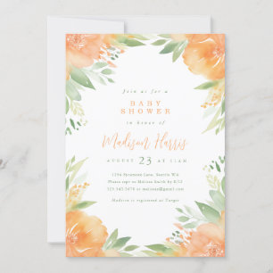 Hübsch Orange Blume Kinderdusche Einladung