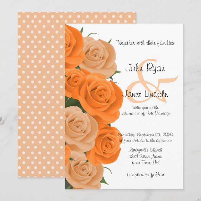 Hübsch Orange Rose Blume Hochzeit Einladungen (Vorne/Hinten)