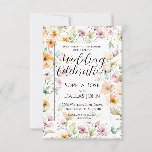 Hübsch Orangefarbene Wildblumen Hochzeit Einladung (Vorderseite)