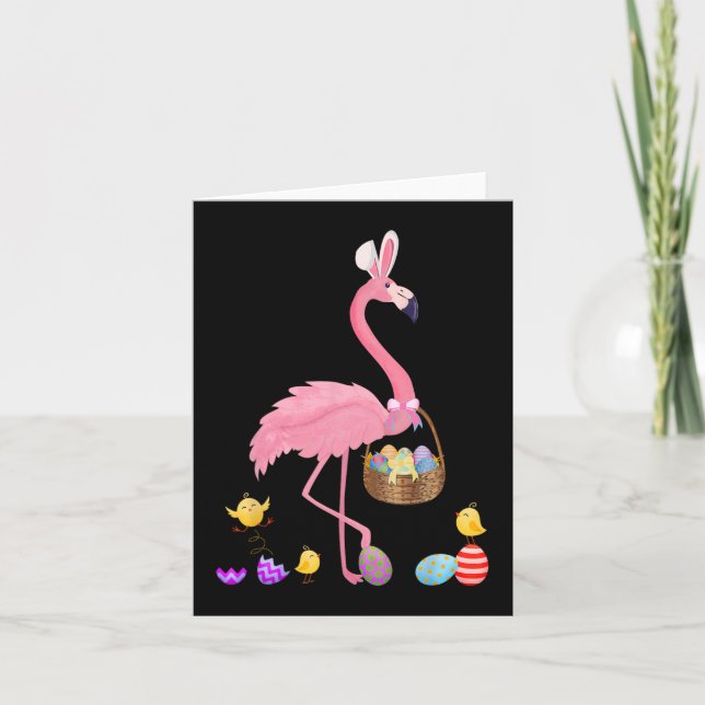 Hübsch Ostern Flamingo mit Ostern Korb Ostern Karte (Vorderseite)