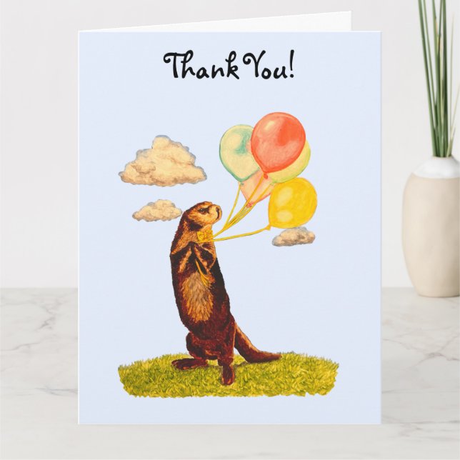 Hübsch Otter Holding farbenfrohe Ballons Vielen Da Dankeskarte (Vorderseite)