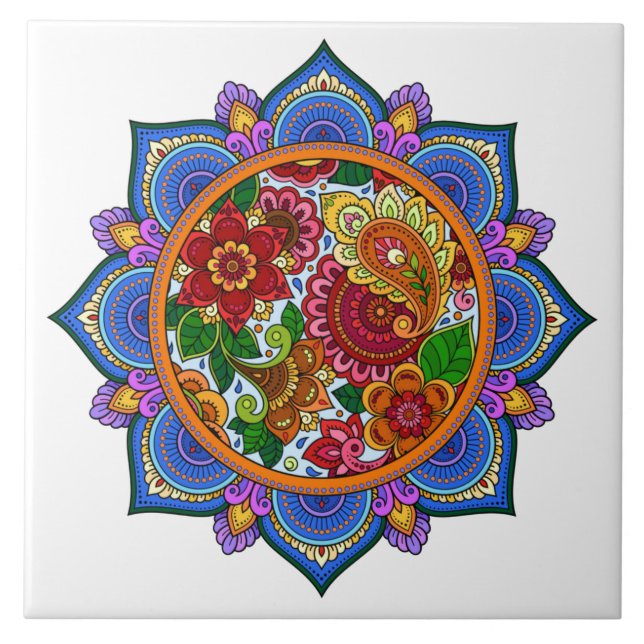 Hübsch Painted Floral Mandala Fliese (Vorderseite)
