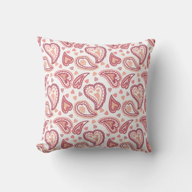 Hübsch Paisley Hearts Valentines Liebe Keuchkissen Kissen (Vorderseite)