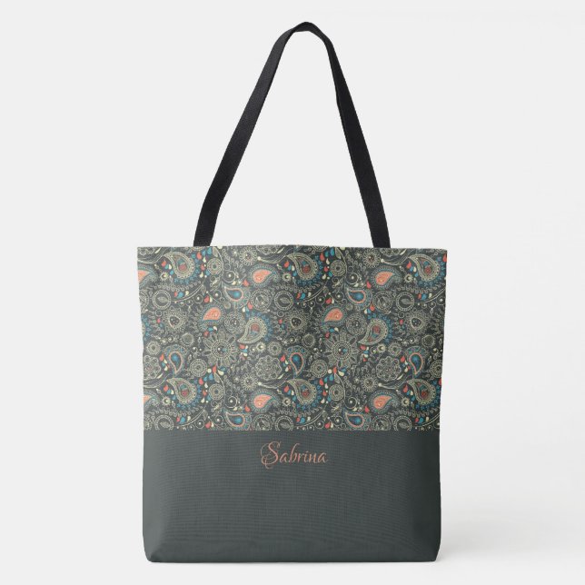 Hübsch Paisley Mit Monogramm Tote Bag Tasche (Vorderseite)