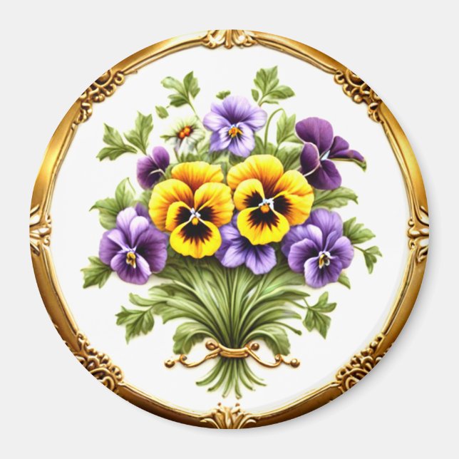 Hübsch Pansy Blume Bouquet Magnet (Vorne)