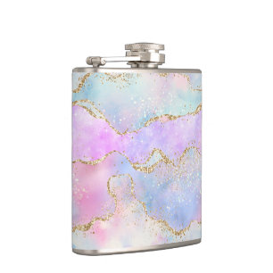 Hübsch Pastel Agate Gold Glitzer Vein Watercolor Flachmann