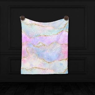 Hübsch Pastel Agate   Gold Glitzer Vein Watercolor Fleecedecke