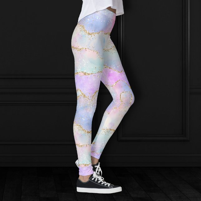 Hübsch Pastel Agate | Gold Glitzer Vein Watercolor Leggings (Von Creator hochgeladen)