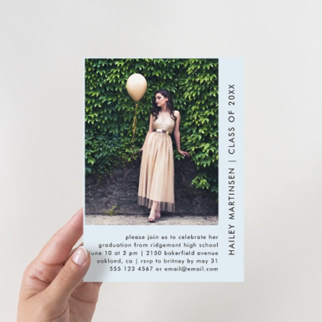 Hübsch Pastel Blue Two Foto Graduation Party Einladung (Von Creator hochgeladen)