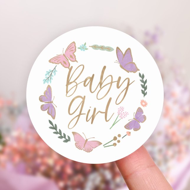 Hübsch Pastel Butterflies Baby Girl Runder Aufkleber (Von Creator hochgeladen)