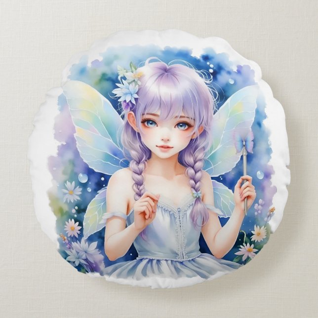 Hübsch Pastel Fairy Rundes Kissen (Vorderseite)