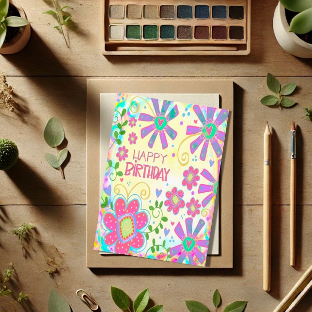 Hübsch Pastel floral Happy Geburtstag Trendy Karte (Von Creator hochgeladen)