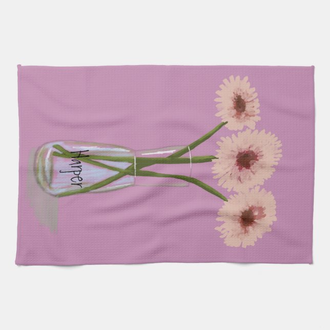 Hübsch Pastel Gerbera Blume +Individuelle Name Geschirrtuch (Horizontal)