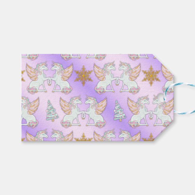 Hübsch Pastel Pink Winged Unicorns Weihnachten Geschenkanhänger (Vorderseite (Horizontal))
