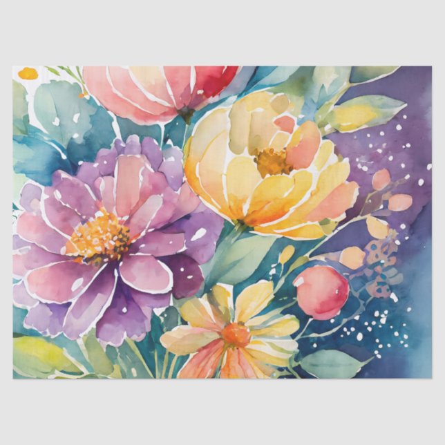 Hübsch Pastel Watercolor Florals Seidenpapier (Vorderseite)
