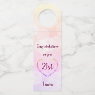Hübsch Pastellrosa 21. Geburtstagsdesign Flaschenanhänger