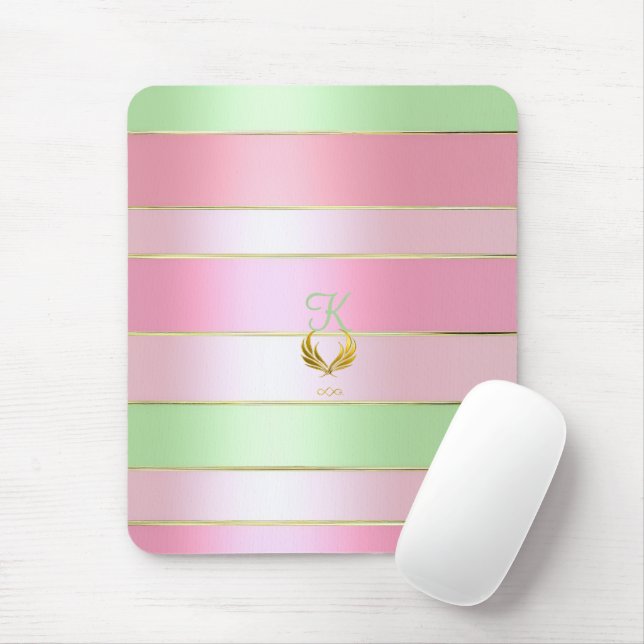 Hübsch pastellrosa und grün monogrammiert  mousepad (Mit Mouse)