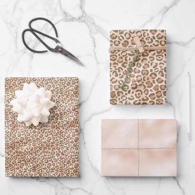 Hübsch Peach Brown Leopard Print Geschenkpapier Set (Vorderseite)