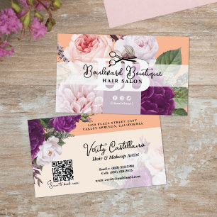 Hübsch Peach Floral Hair Salon Stylist QR Code Visitenkarte
